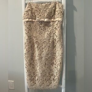 Chetta B Neiman Marcus neutral lace overlay nwt ribbon 90s tube dress size 10